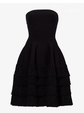 New Proenza‎ Schouler Textured Fringe Knit Sculpted Dress Sz S Black